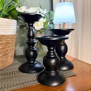Black Metal Candle Holders Set 3 Pedestal Risers Farmhouse Decor